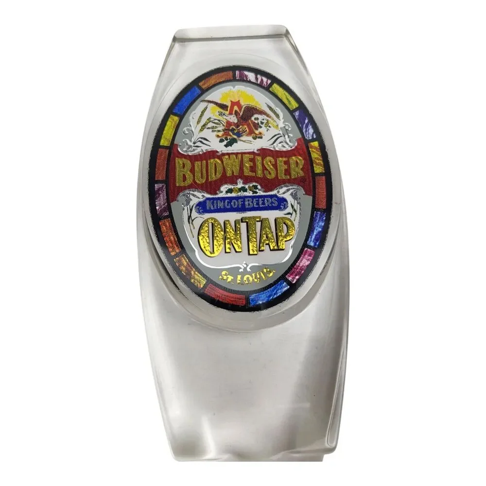 Vintage Budweiser ON TAP Stained Glass Style Clear Acrylic Beer Tap Handle